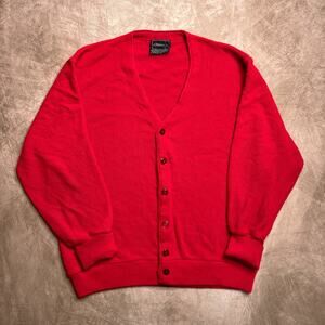 Vintage 80s JCPenney Cardigan Sweater Tight Knit Red Men's Large Preppy Holiday